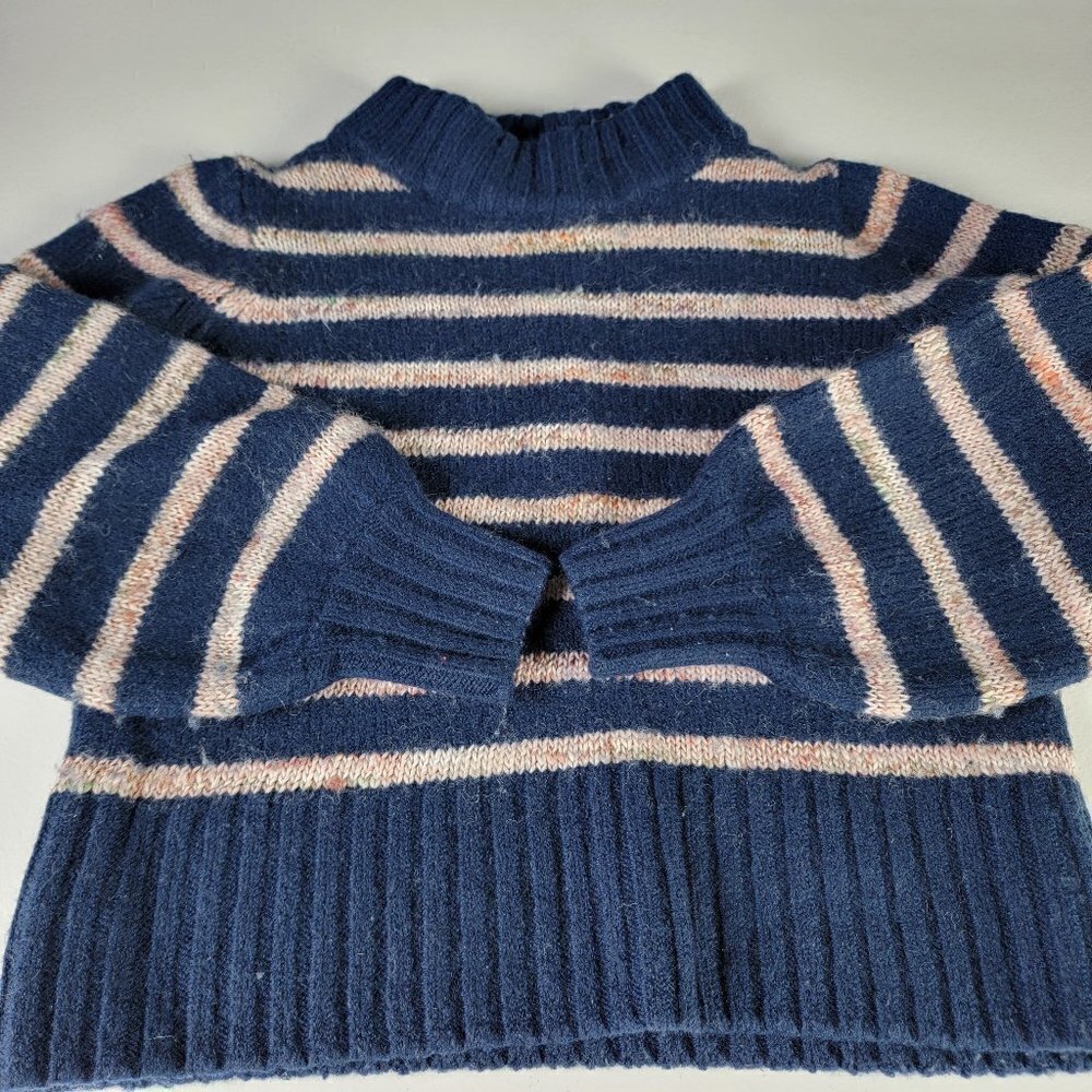 Madewell Sweater Women's S Blue Striped Long Sleeve Crewneck Cropped Wool Blend - Picture 4 of 7